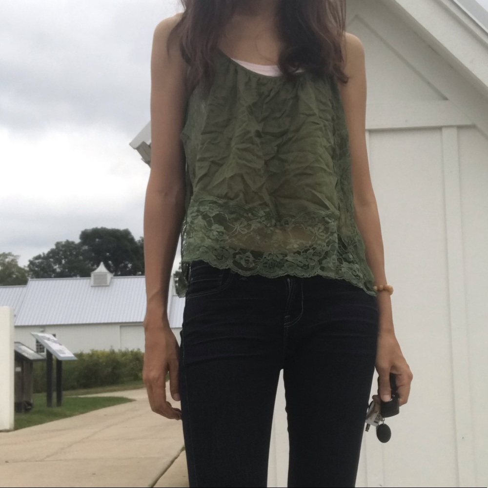 Free people s green Lace spaghetti strap tank